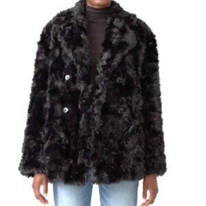 $595 THE KOOPLES Black Faux Fur Monochrome Coat S
